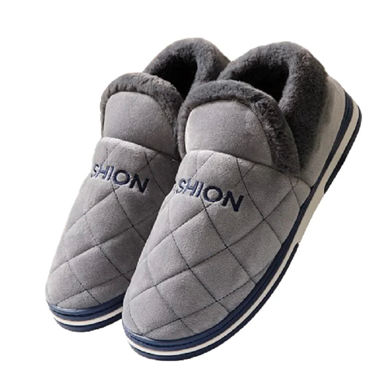 COZOKC Men Winter Furry Slippers Warm Indoor Shoes