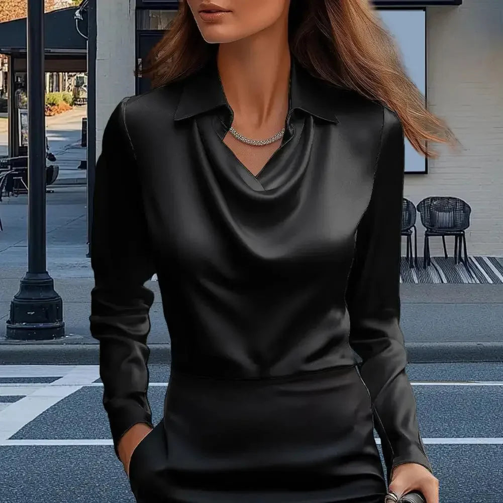 Sanwood Satin Women Blouse Silk Long Sleeve Elegant Shirt