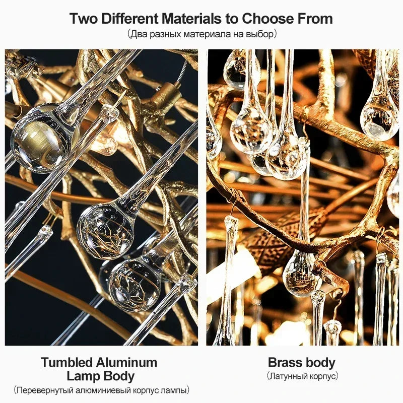 Raindrop Crystal Chandelier With Gold Tree Branch Design