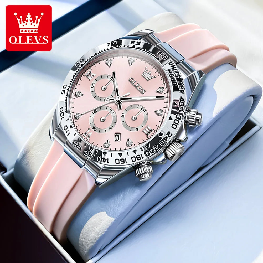 Olevs Women Quartz Chronograph Watch Silicone Waterproof