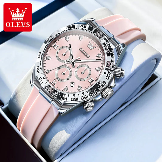 Olevs Women Quartz Chronograph Watch Silicone Waterproof