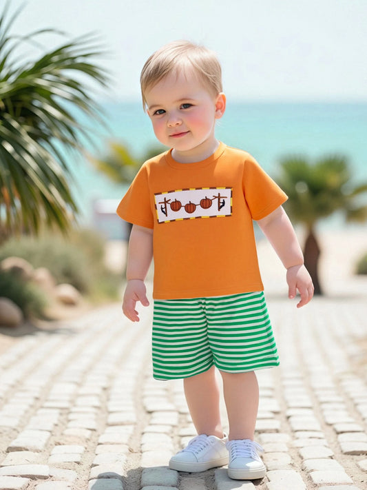 Guangdong Baby Boys Summer Knit Pumpkin Embroidery Set