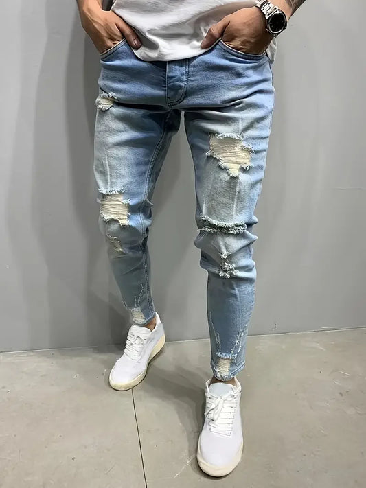 Guangdong Mens Slim Fit Ripped Jeans Casual Street Style