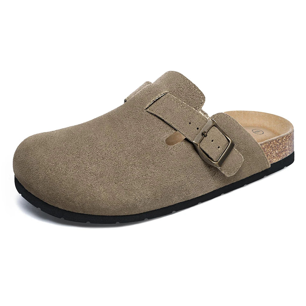 Women's Suede Clogs Adjustable Buckle Slip Casual Footbed