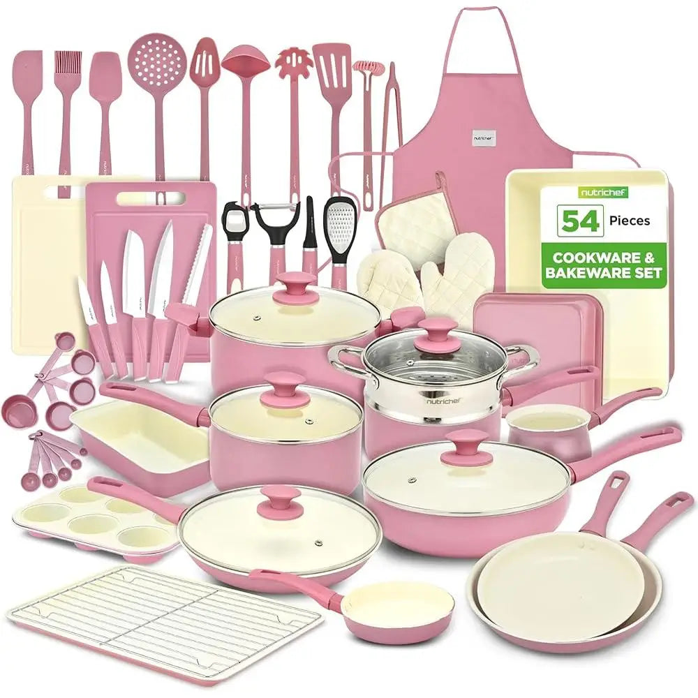 XMSJ Ceramic Nonstick Cookware Set Pots Pans Utensils