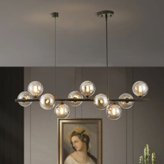 10 Light Adjustable Chandelier With Glass Globe Shades