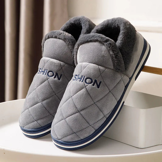 COZOKC Men Winter Furry Slippers Warm Indoor Shoes