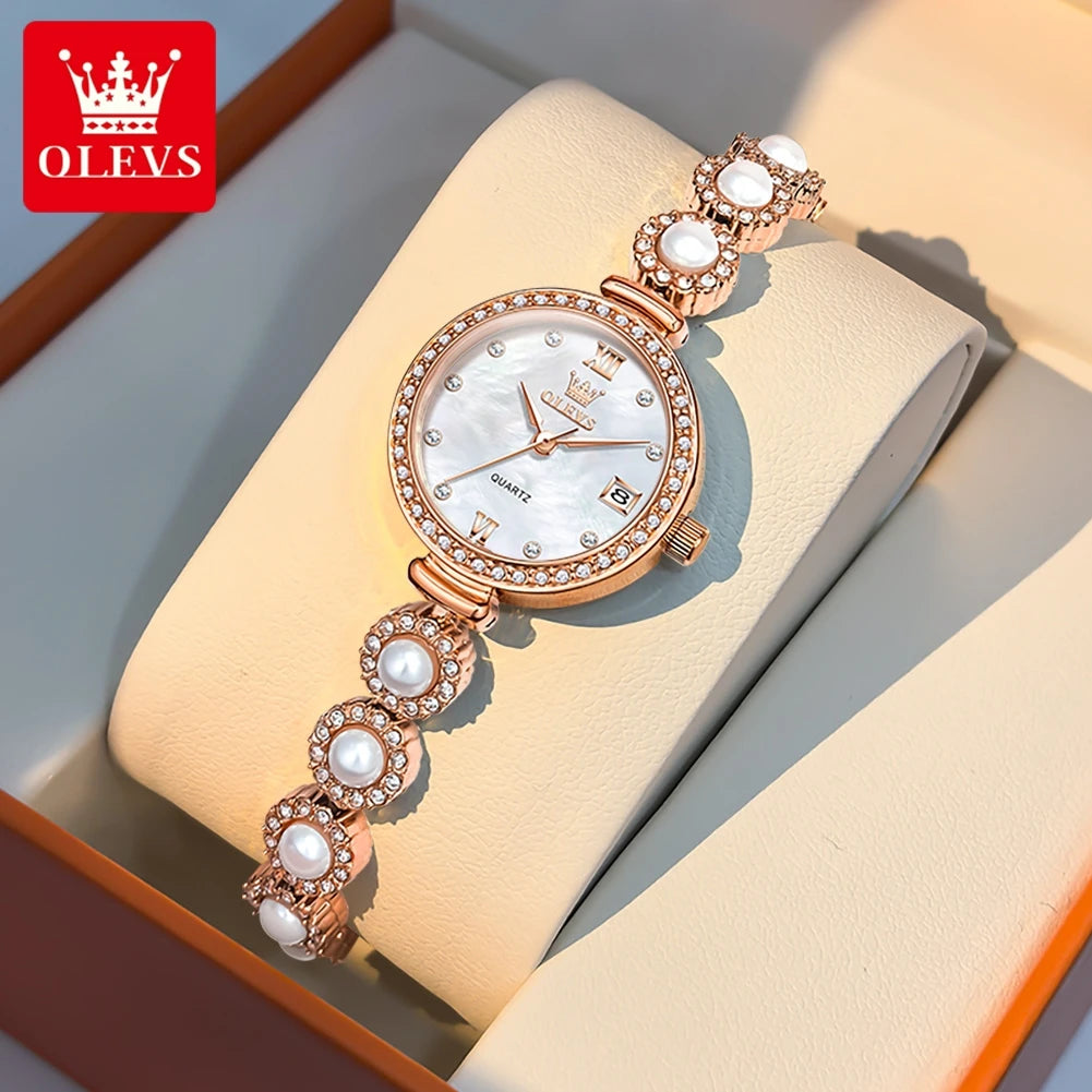 OLEVS 5635 Women Watch Elegant Quartz Waterproof Pearl Date