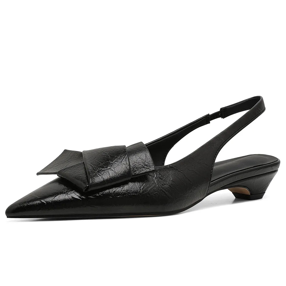 GIGIFOX Kitten Heels Back Strap Sandals Bow Knot Flat