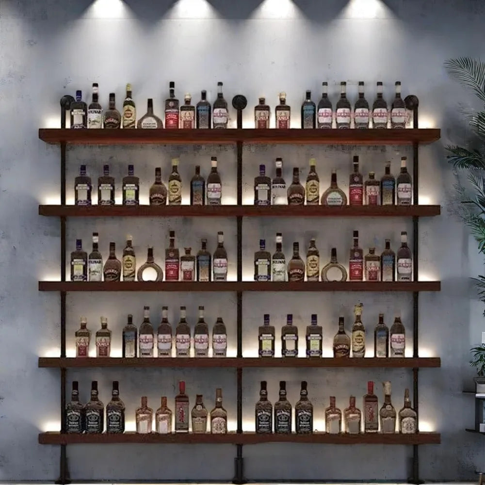 TANGXU 5 Tier Industrial Wall Mounted Wine Rack Shelves