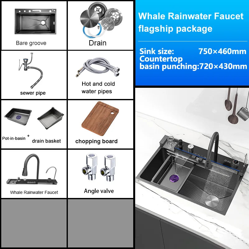 BusySink Stainless Steel Kitchen Sink With Waterfall Faucet