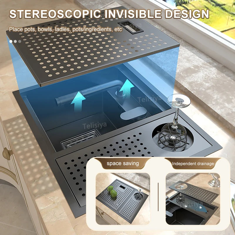 Telisiya Cup Washer Hidden Sink Stainless Steel Basin