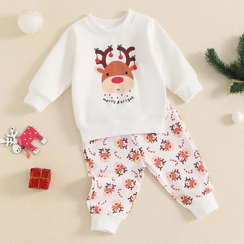 Toddler Christmas Deer Print Sweatshirts And Pants Set 2Pcs
