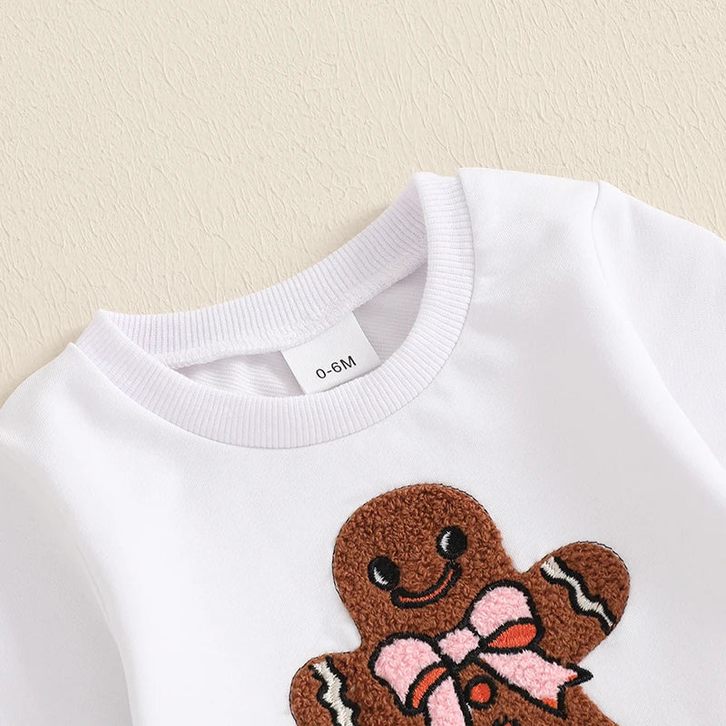 Pudcoco Toddler Christmas Embroidered Gingerbread Man Set