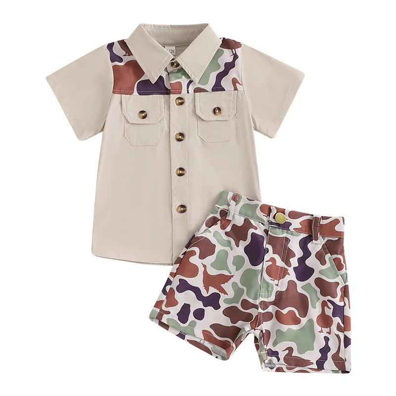 Infant Camo Print Short Sleeve Shirt And Shorts Set