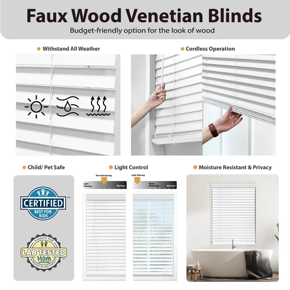 DUTRIEUX Cordless Faux Wood Blinds Room Darkening Slats