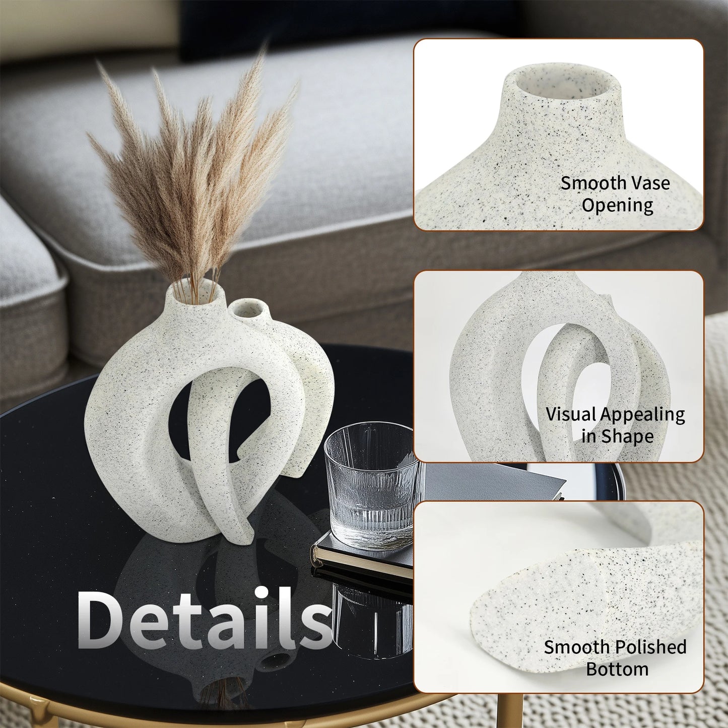 Set of 2 Decorative Hollow Vases Table Centerpiece Flower Vase