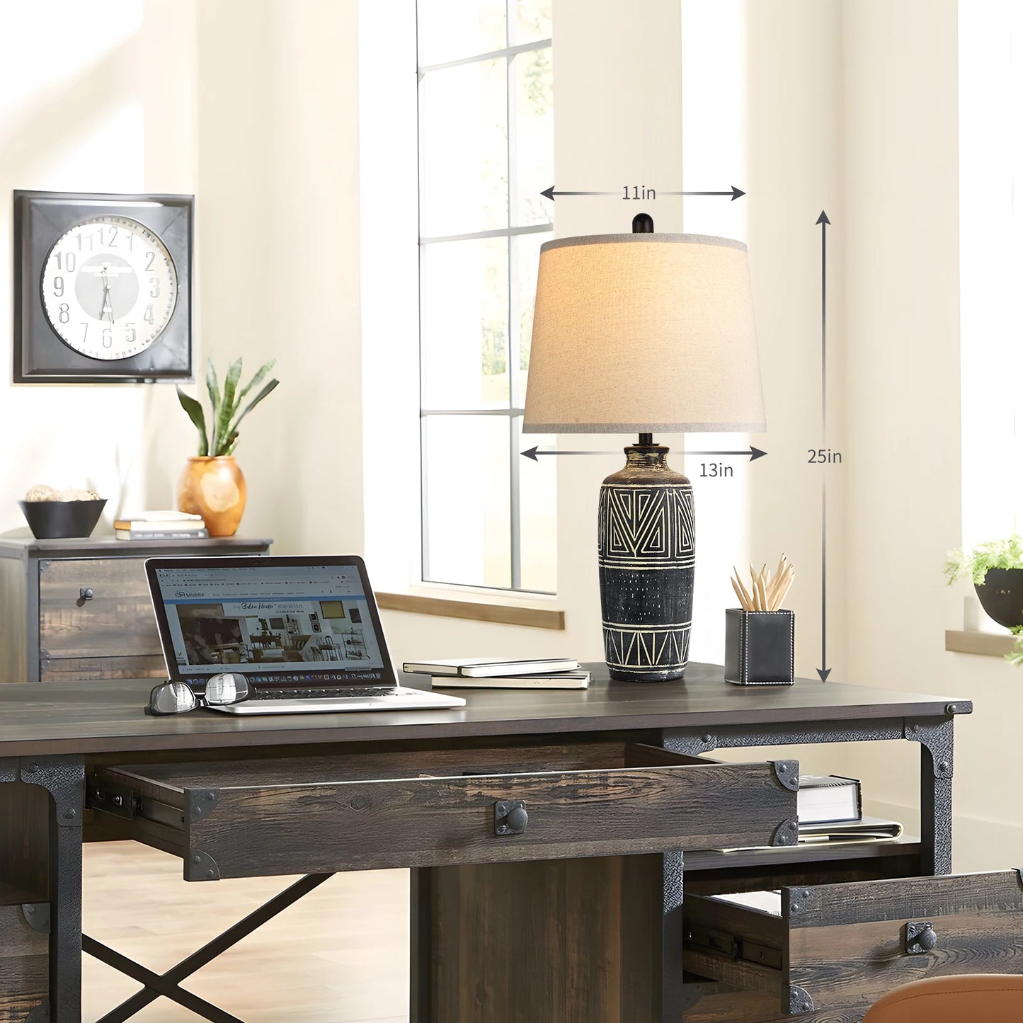 Stanbow Geometric Ceramic Table Lamps With Linen Shade