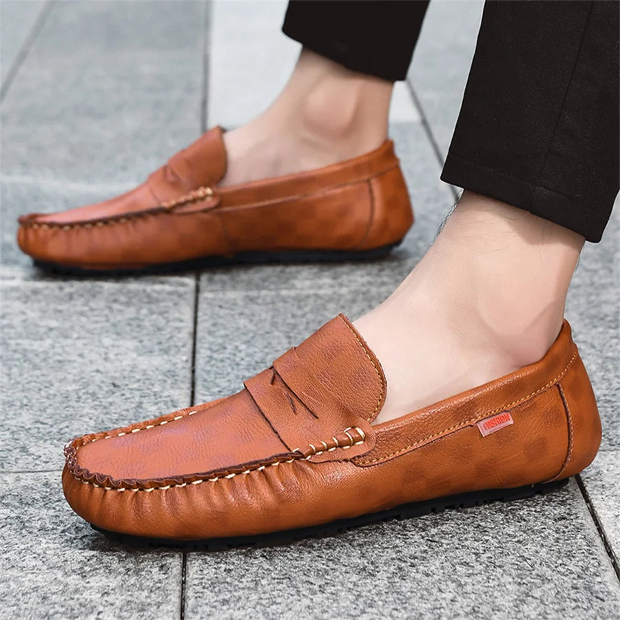 Handmade Leather Men Slip On Loafers Casual Walking Shoes