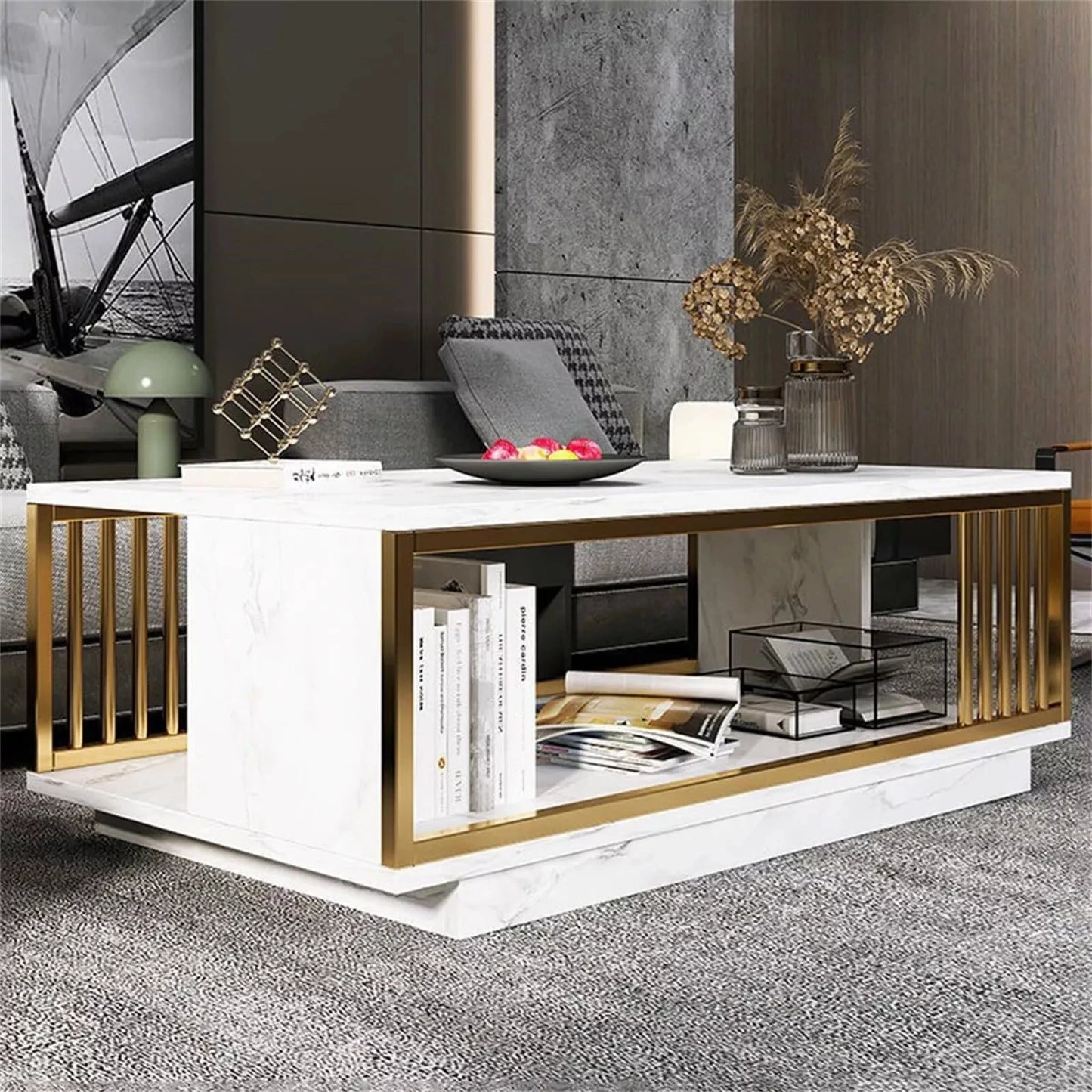 Complete Home And Apparel Marble Veneer Glossy Coffee Table