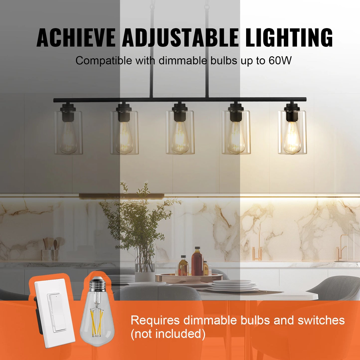 Complete Home And Apparel 5 Light Kitchen Island Lamp 60W