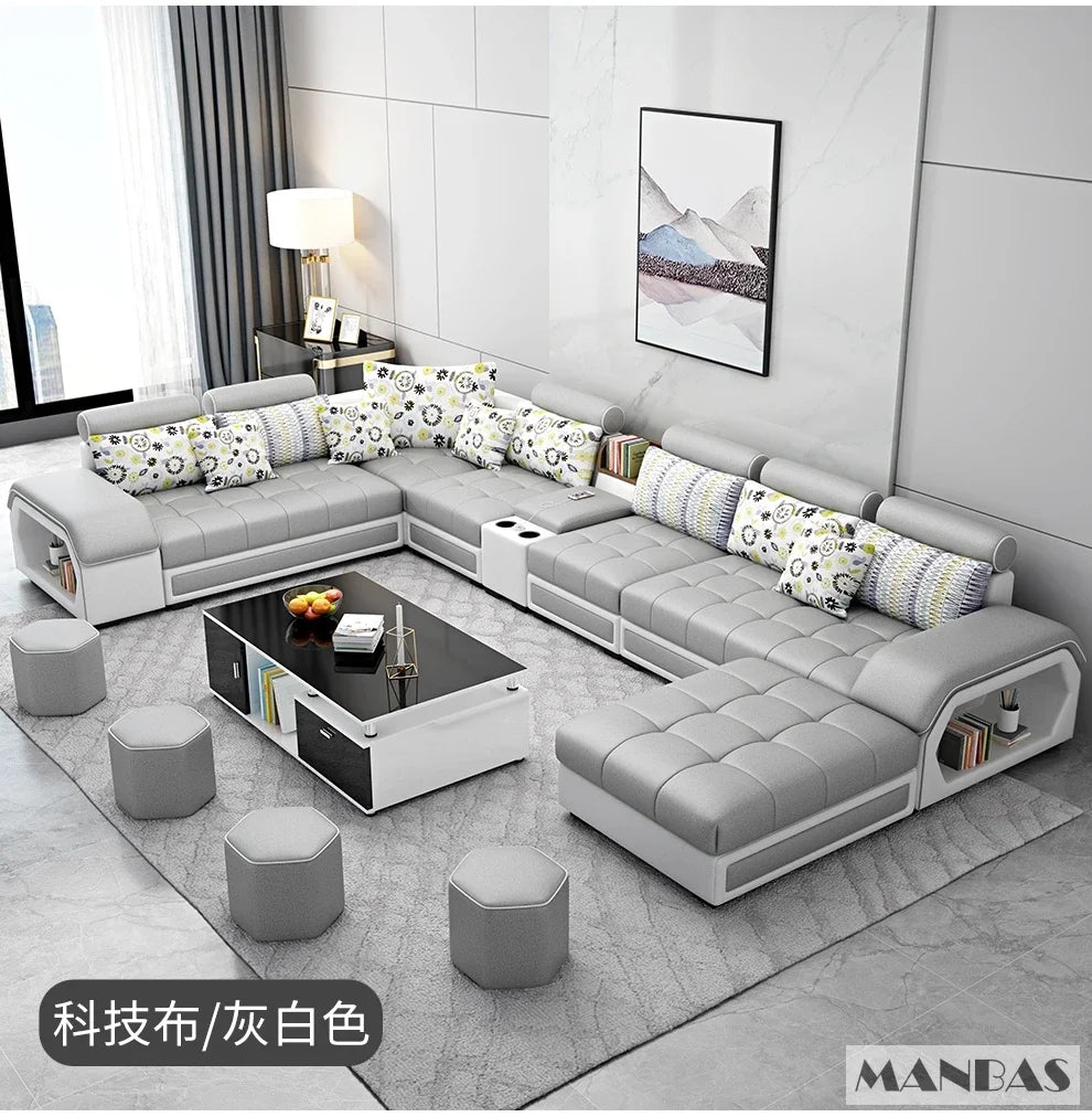 Linlamlim U Shaped Fabric Sofa Set with USB Stools Home