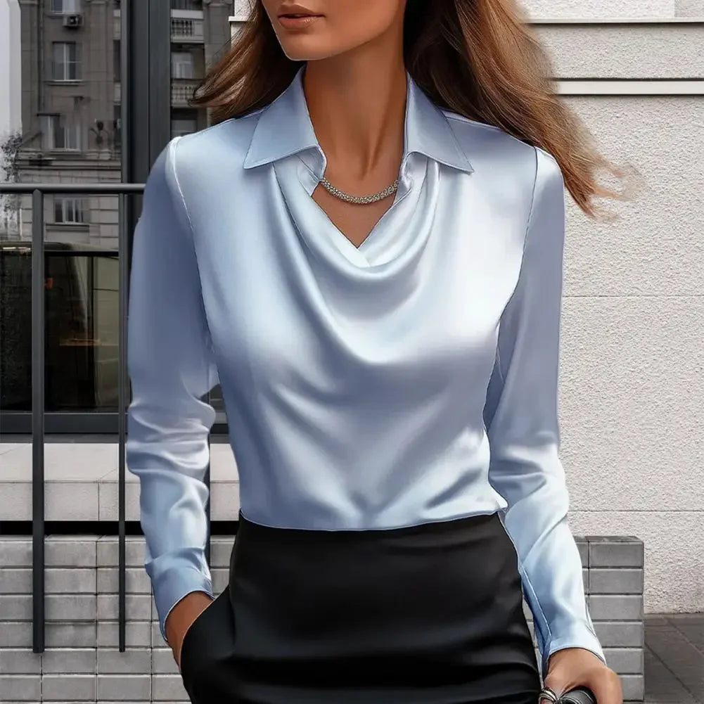Sanwood Satin Women Blouse Silk Long Sleeve Elegant Shirt