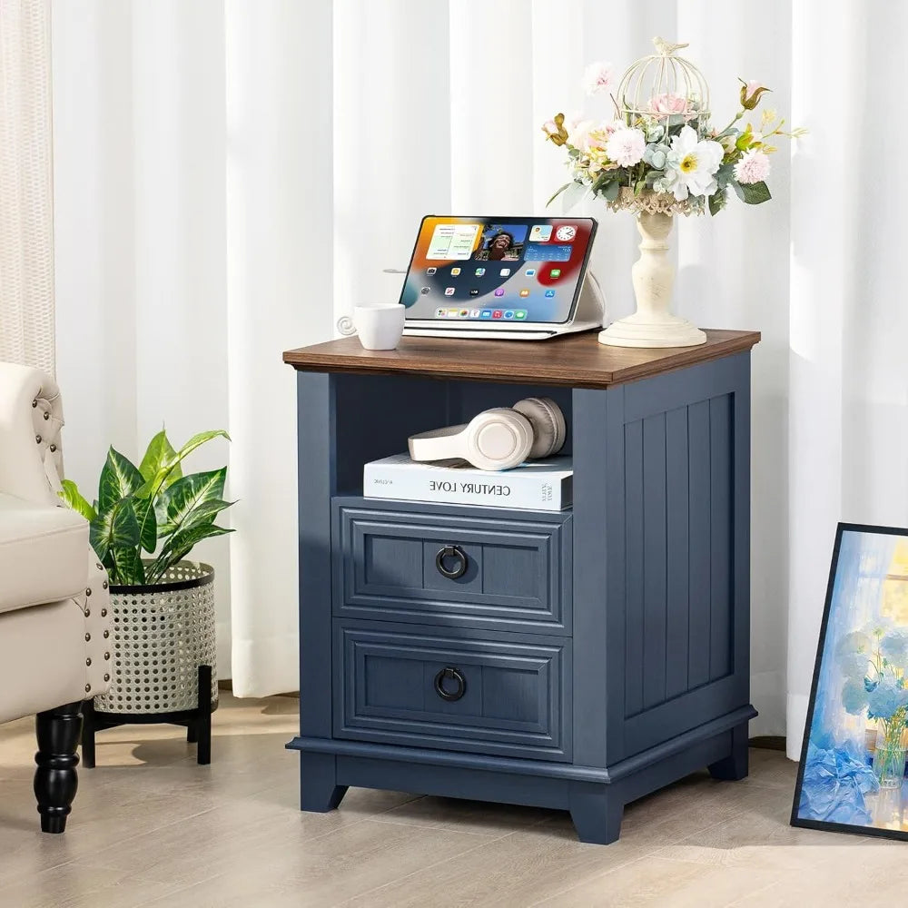 XMSJ Farmhouse Nightstands Set Of 2 With Charging Station