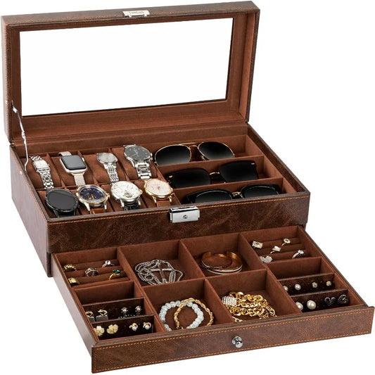 Hign-concerned 2 Tier Watch Case Jewelry Organizer Box