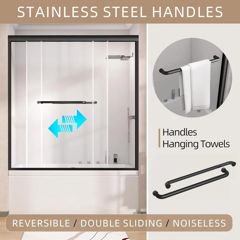 XMSJ Semi Frameless Tub Shower Door Bypass Bath Glass