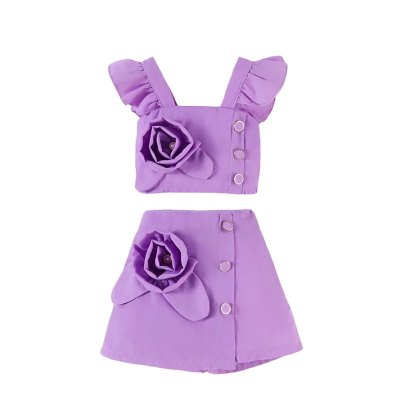 Adorable Baby Girl Summer Ensemble With 3D Floral Skirt