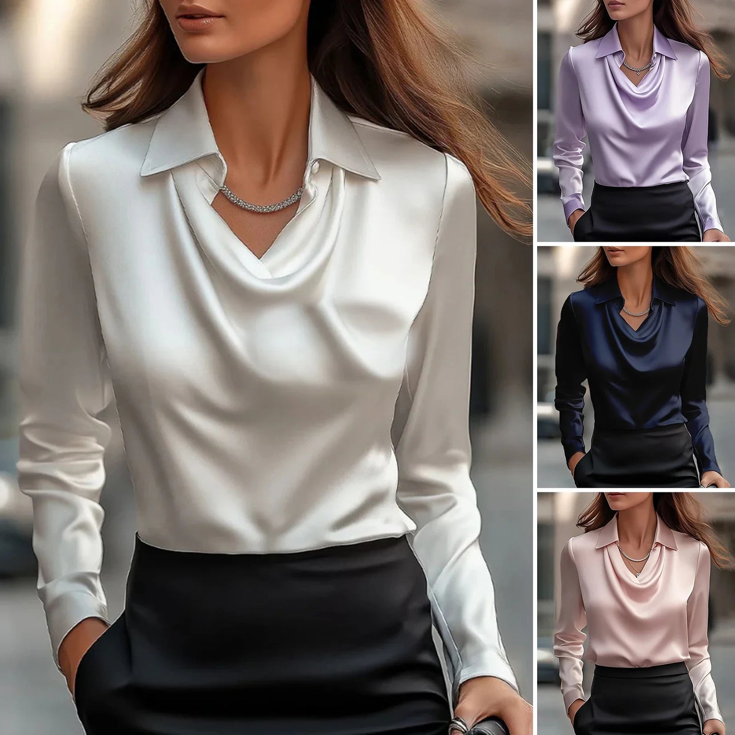 Sanwood Satin Women Blouse Silk Long Sleeve Elegant Shirt