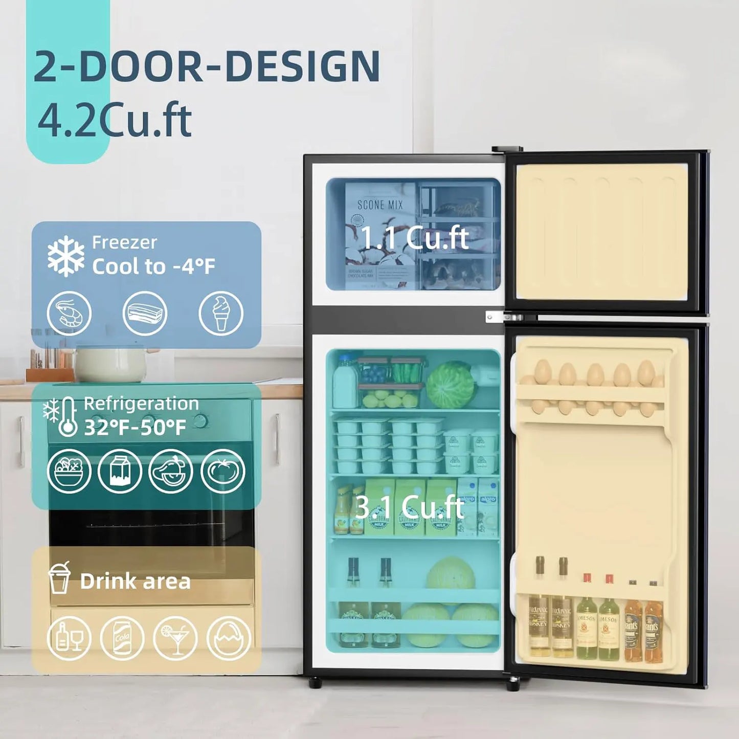Krib Bling Mini Refrigerator With Freezer Double Door Dorm
