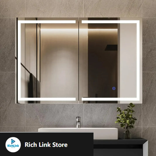 XMSJ Lighted Medicine Cabinet With Mirror Modern Wall Mount