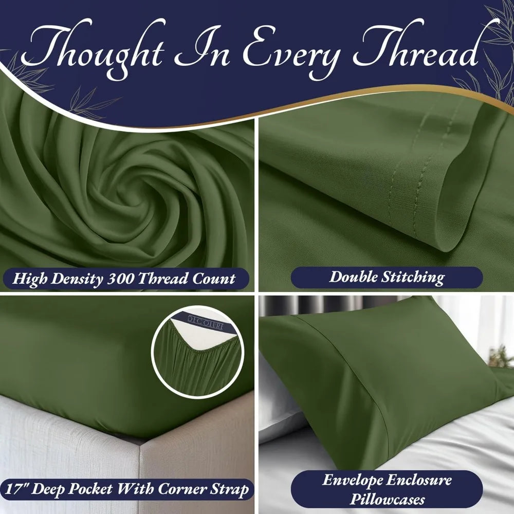 Color Bamboo Sheets Four Piece Ultra Soft Cooling Bedding