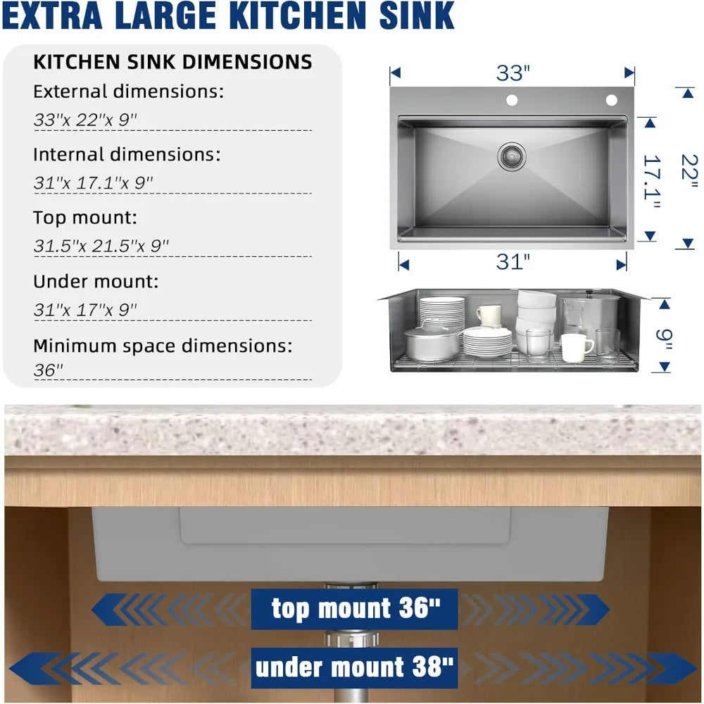 Undermount Kitchen Sink Workstation T304 Stainless Steel