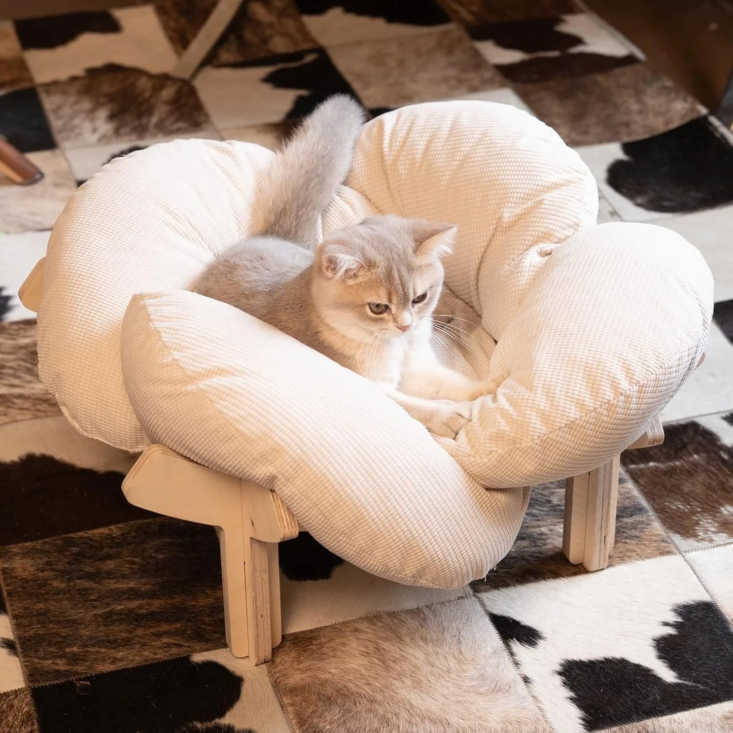 Elevated Wooden Cat Bed With Soft Cushion Sofa For Pets