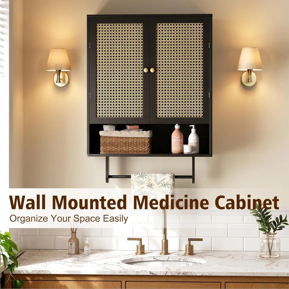 MKDK Bamboo Wall Mounted Bathroom Cabinet With Shelves