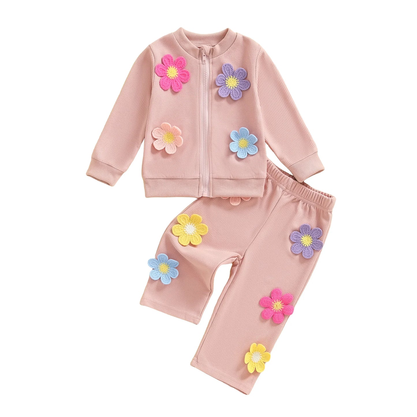 Guangdong Toddler Winter Coat Set 3D Flower Hooded Outfit