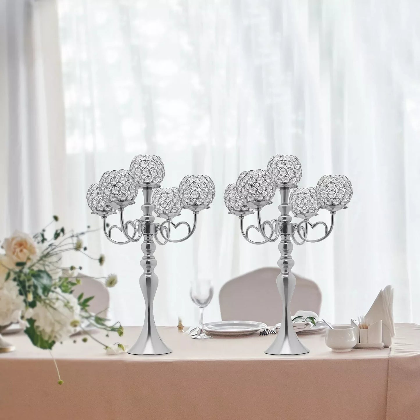 Bymaocar 5-Arm Crystal Candelabra Wedding Decor Iron Frame