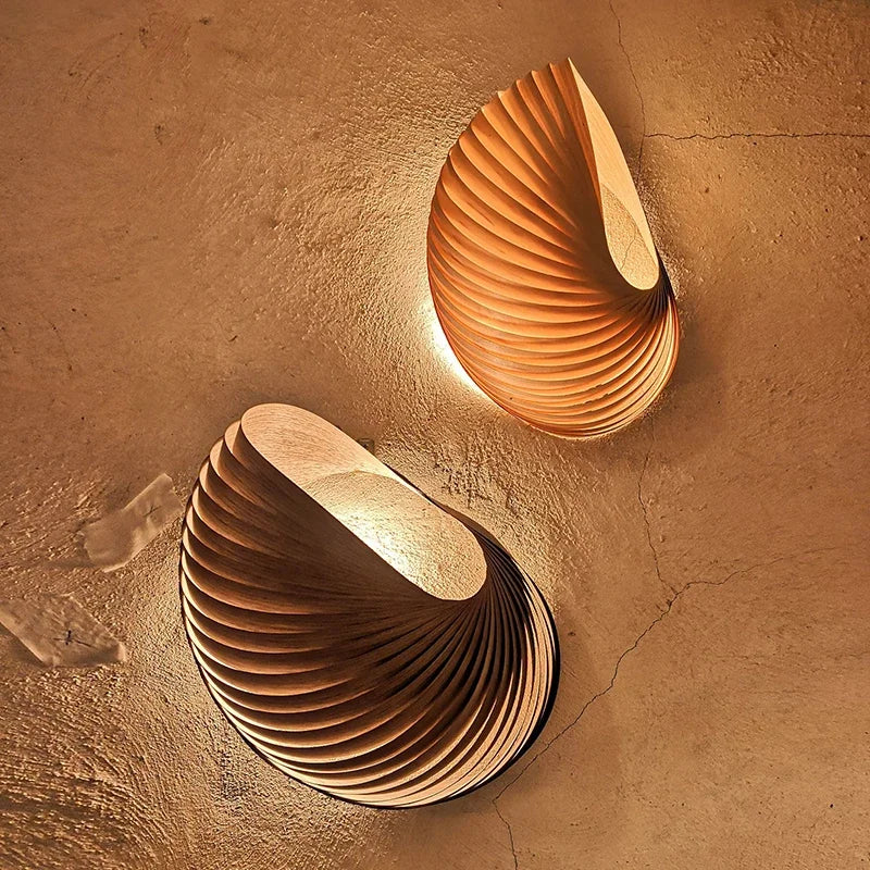 Japanese Modern Minimalist Wooden Wall Lamp Conch Sconce