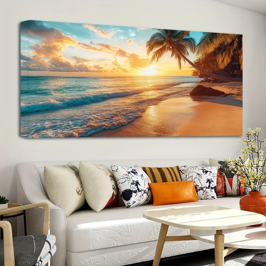 Hign-concerned Pine Wood Frame Canvas Mural Sunrise Skyline