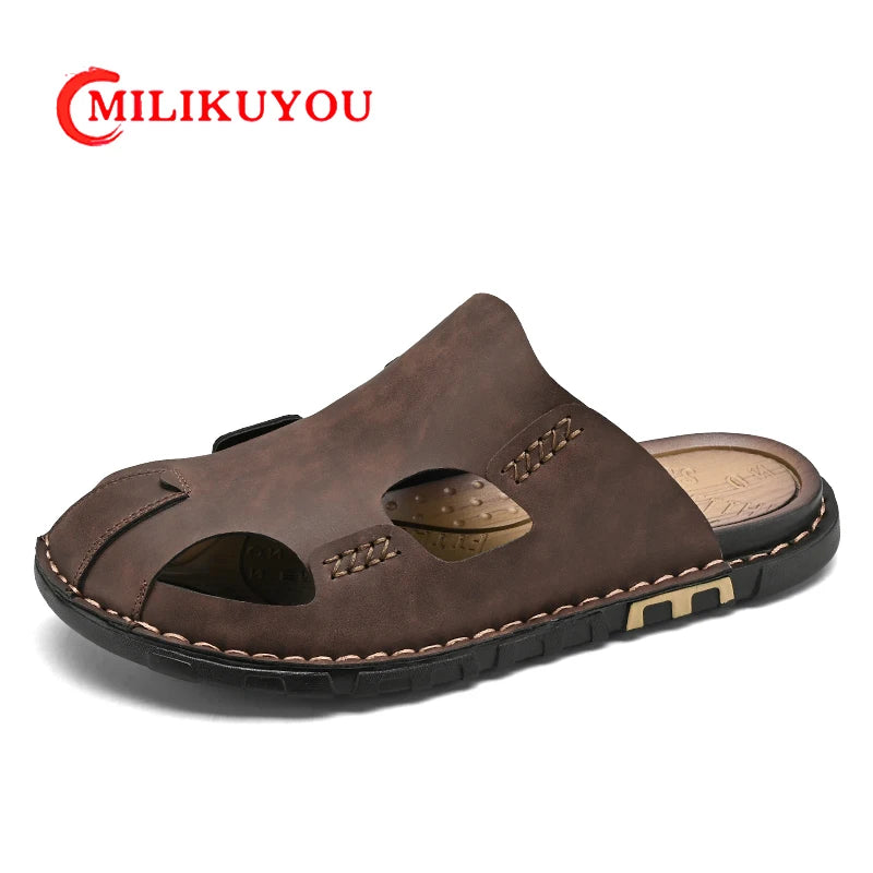 Fujian Mens PU Leather Slippers Luxury Sandals Collection