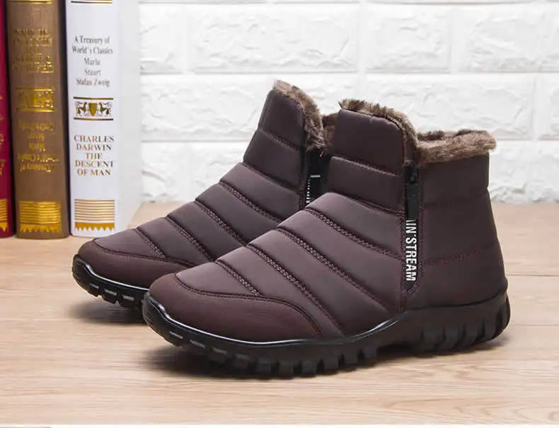 HenanChoice Men Snow Boots Waterproof Zipper Ankle Boots