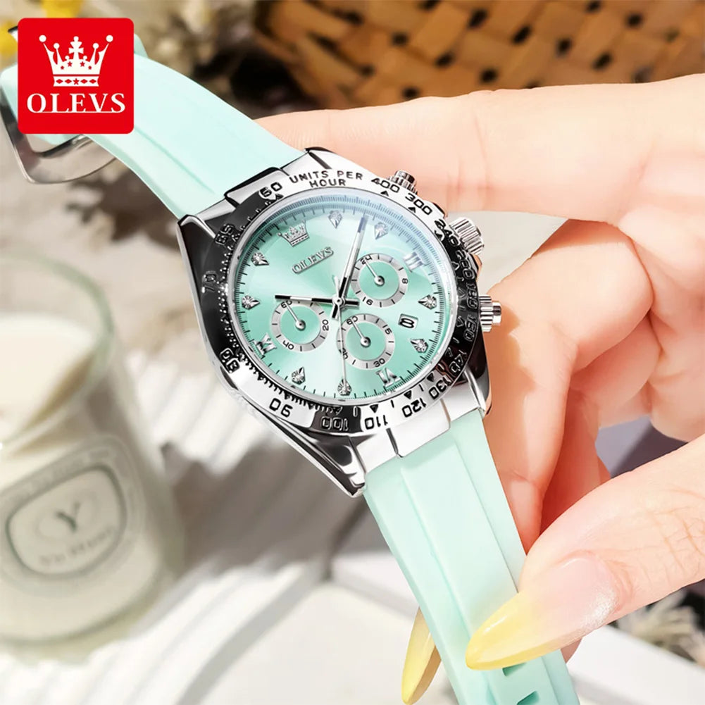 OLEVS Womens Quartz Chronograph Calendar Watch Silicone