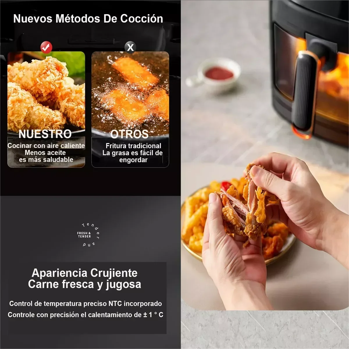 XMSJ LCD Screen Air Fryer Capacity Smart Oil Free Oven