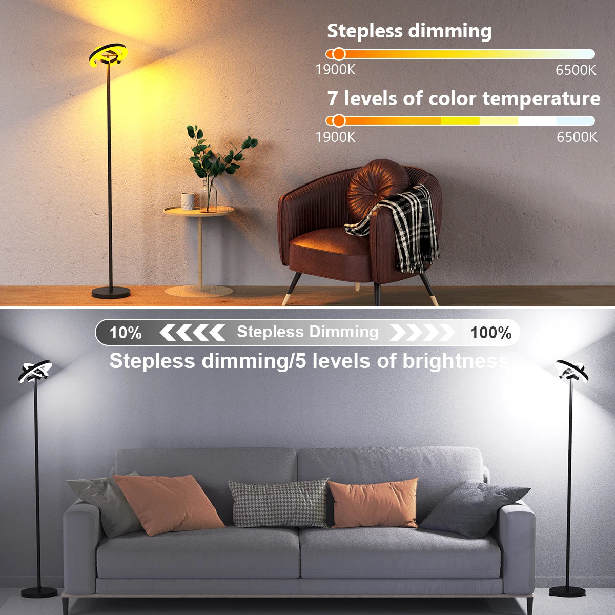 Aiopp Modern LED Floor Lamp With Rotatable Lights Remote