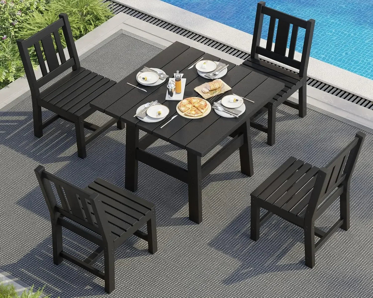 General 7 Piece HDPE Outdoor Dining Set With Umbrella