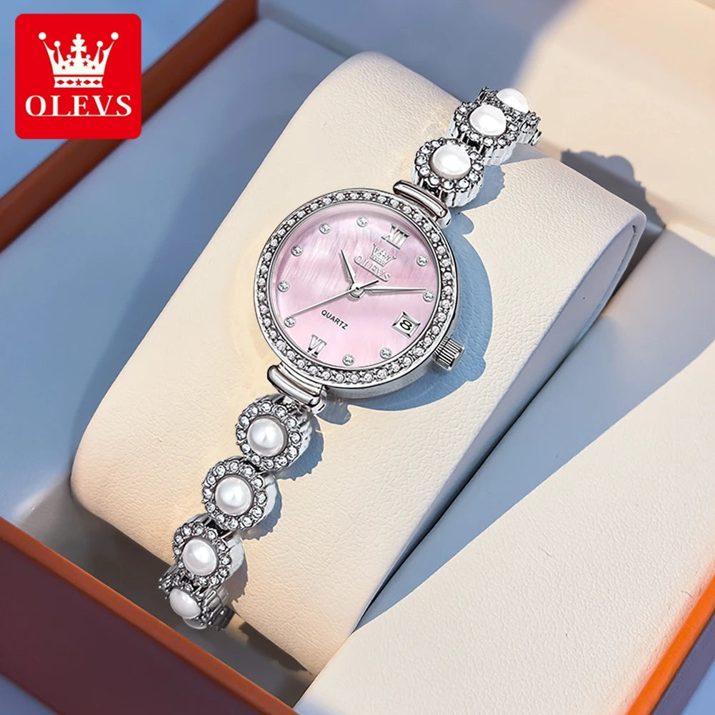 OLEVS 5635 Women Watch Elegant Quartz Waterproof Pearl Date