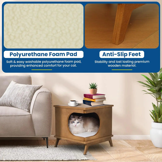 Wooden Cat Bed End Table Modern Cat Furniture Nightstand